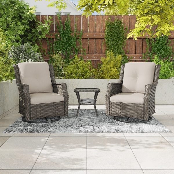 Cozywor 3Piece Wicker Patio Swivel Rocking Chair Outdoor Bistro Set