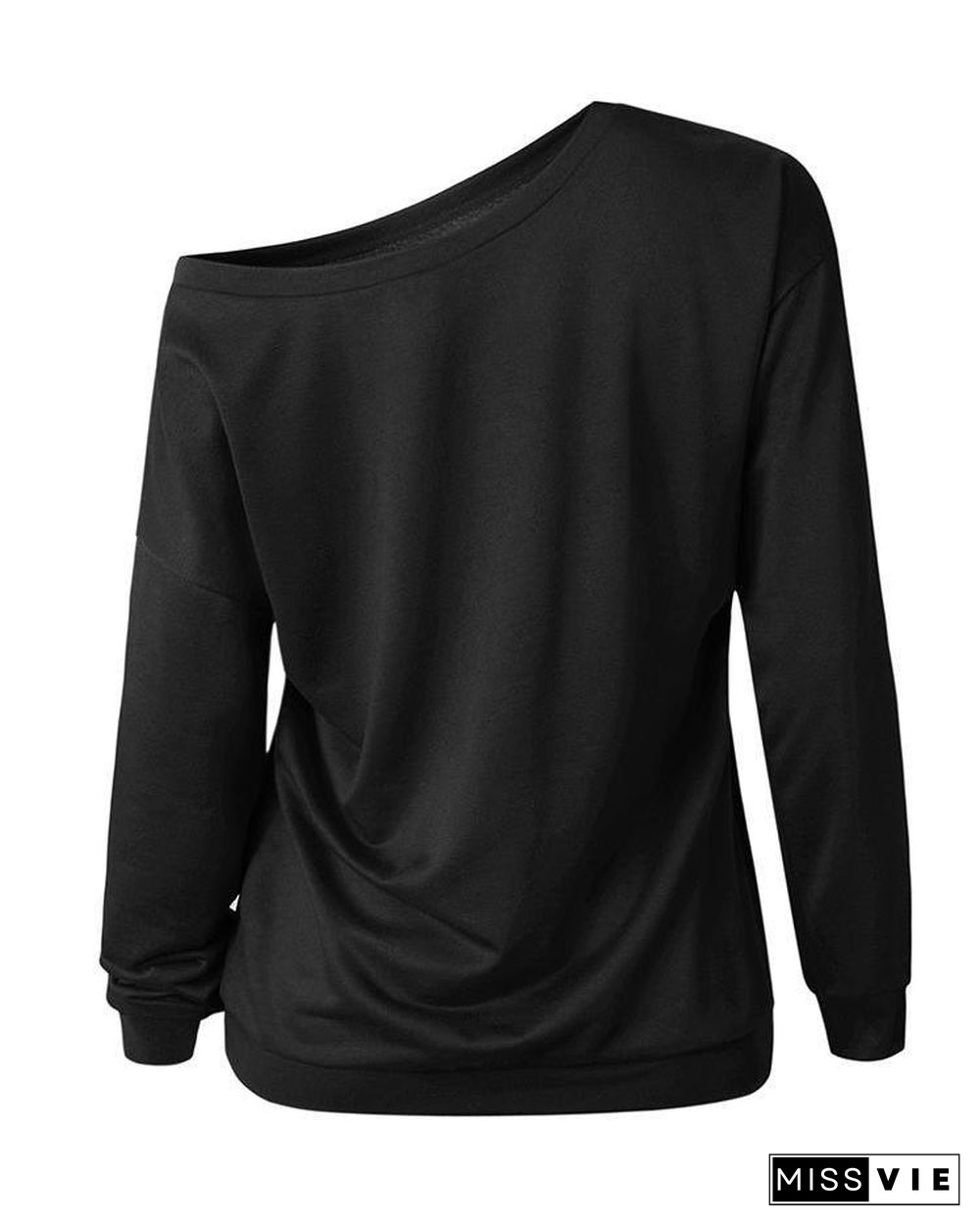 Solid Skew Neck Long Sleeve Casual T-Shirt P15279