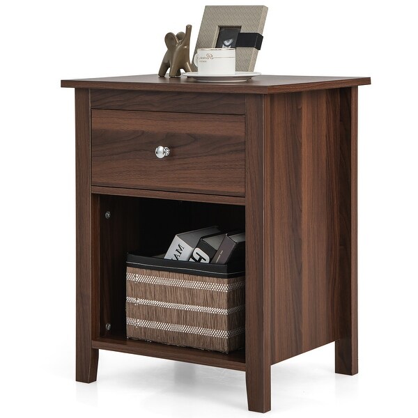 Costway 2 PCS Nightstand side Table with Drawer Open Shelf for Living