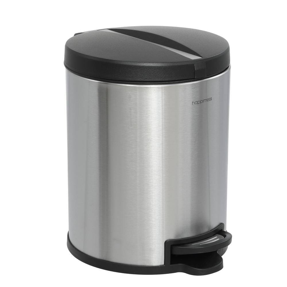 happimess Oscar Round 8 Gal. Stainless Steel Black Step-Open Trash Can with Free Mini Trash Can HPM1003B