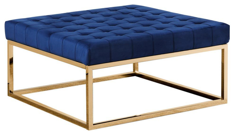 Upholstered Square Ottoman Coffee Table with Gold Base   Contemporary   Footstools And Ottomans   by Homesquare  Houzz