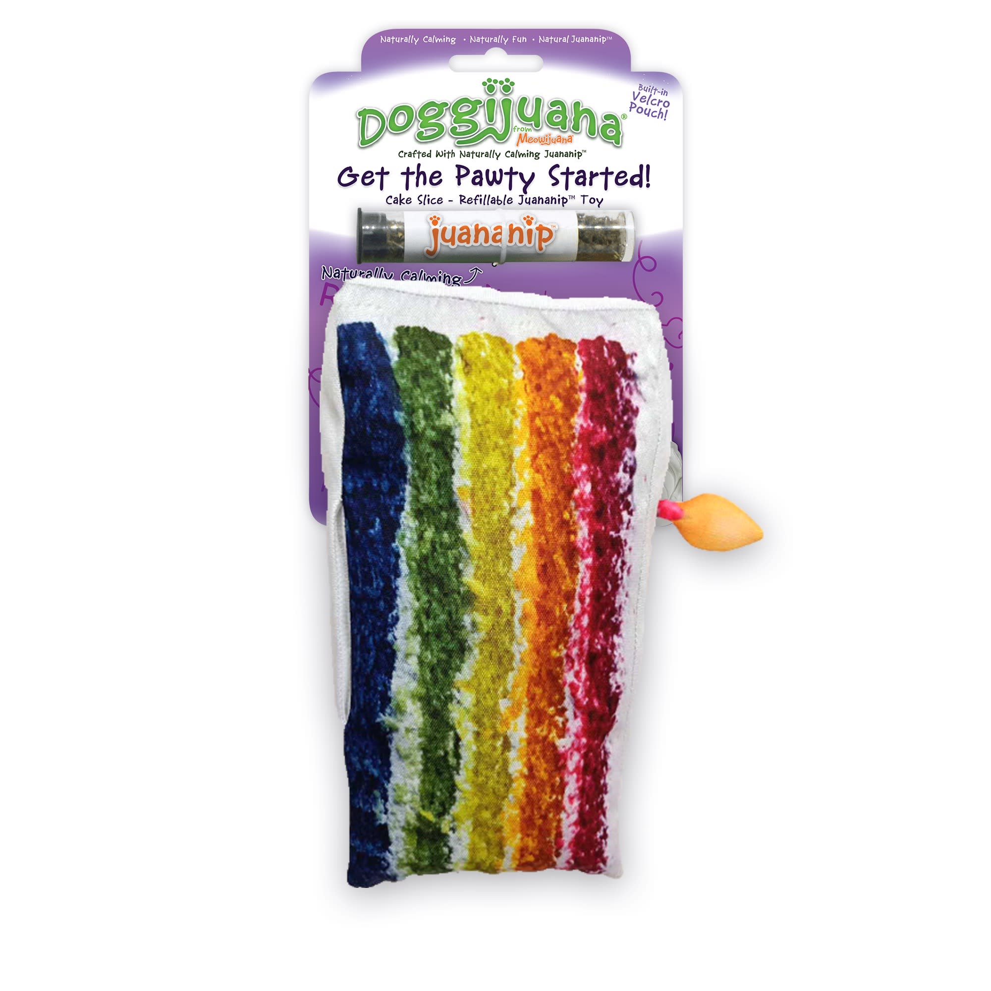 Doggijuana Get The Pawty Started! Rainbow Cake Slice Dog Toy with Refi