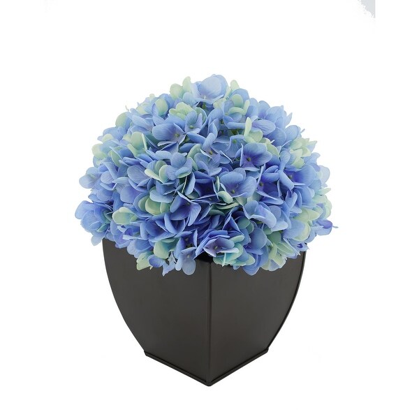 Faux Hydrangea in Matte Brown Tapered Zinc Cube