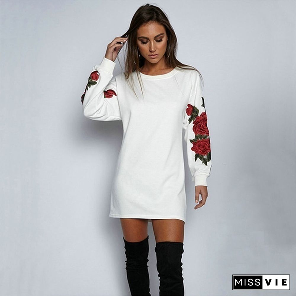 Women's Fashion Embroidery Long Sleeve Sweater Dress S-5XL