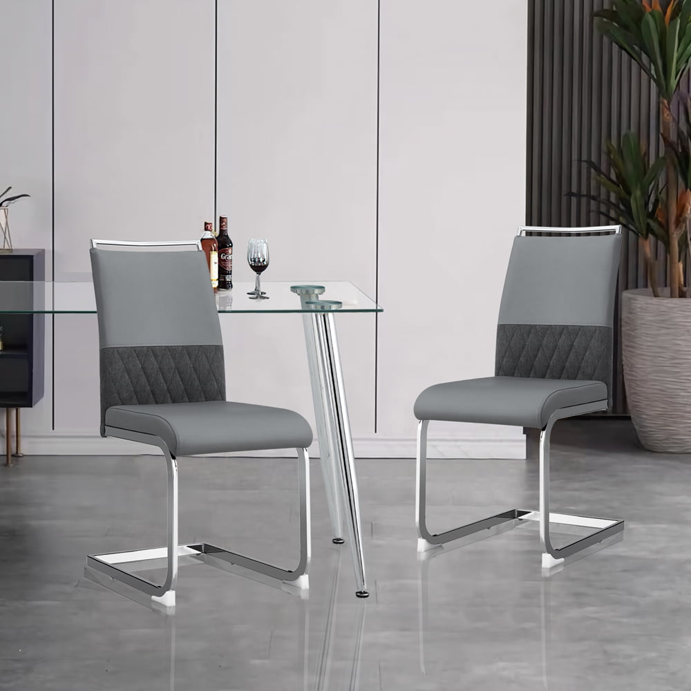 Modern Dining Room Chairs Set of 2，Kitchen Chairs with Metal Chrome Leg，2 Dinner Chairs，Grey Dining Chair for Dining Room