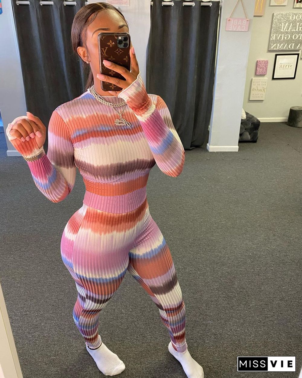 Hot Style Stripe Print Long Sleeve Skinny Pit Jumpsuits