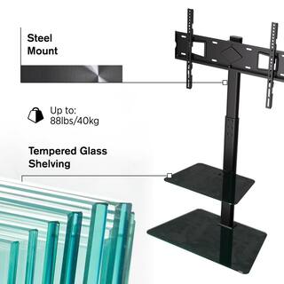 ProMounts Heavy Duty Swivel Floor Stand Mount with Shelves For 37-70 in. TV's up to 88lbs. with Sleek Glass Base and 35 Swivel AFMSS6402