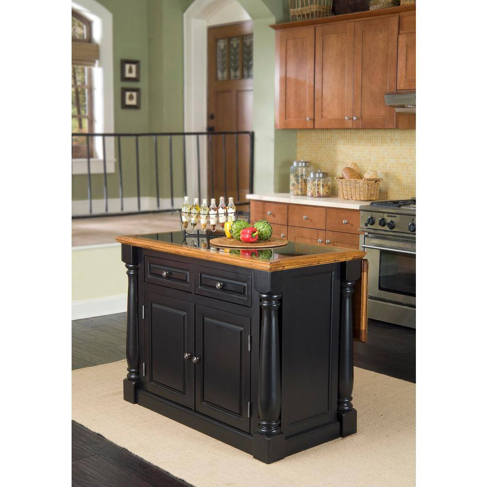 HOMESTYLES Monarch Black and Oak Kitchen Island with Granite Top 5009-94