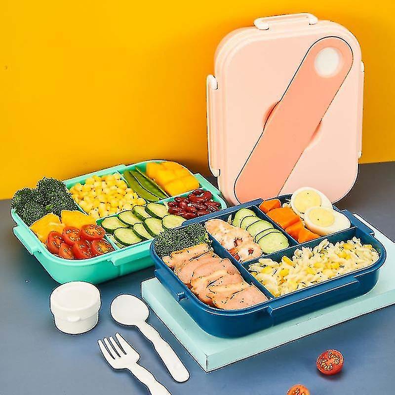 Large Lunch Box With Cutlery， Lunch Box With Small Sauce Box， Four Grid Lunch Box Easy To Open And S