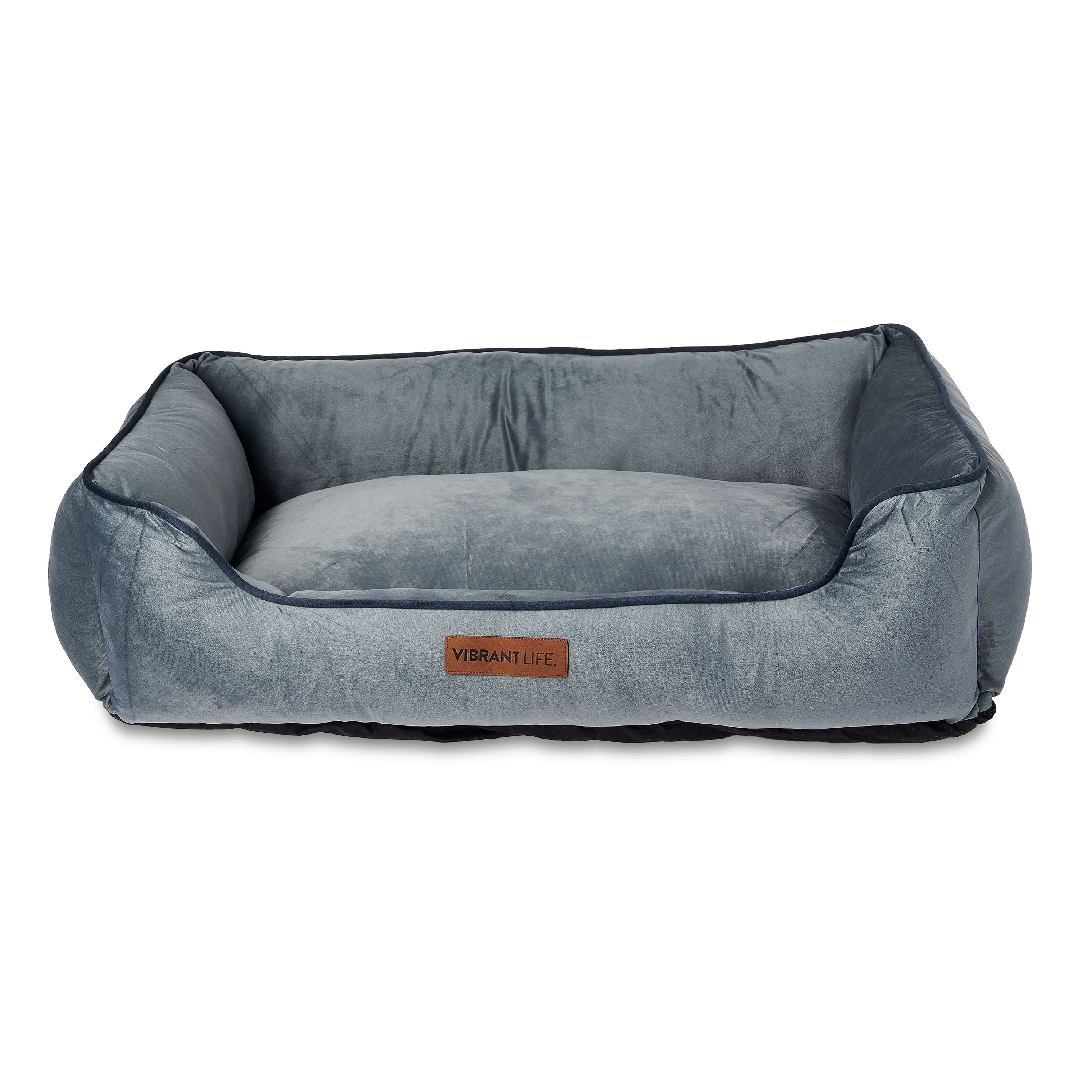 Vibrant Life Large Faux Velvet Box Dog Bed， Gray