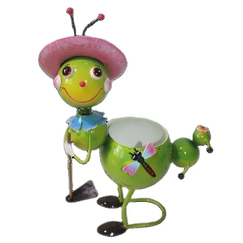 Qjx metal garden decoration bee with pot iron flower pot stand honey bee decorations