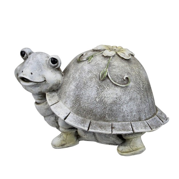 Gray And White Outdoor Turtle In Rain Boots Garden Statue