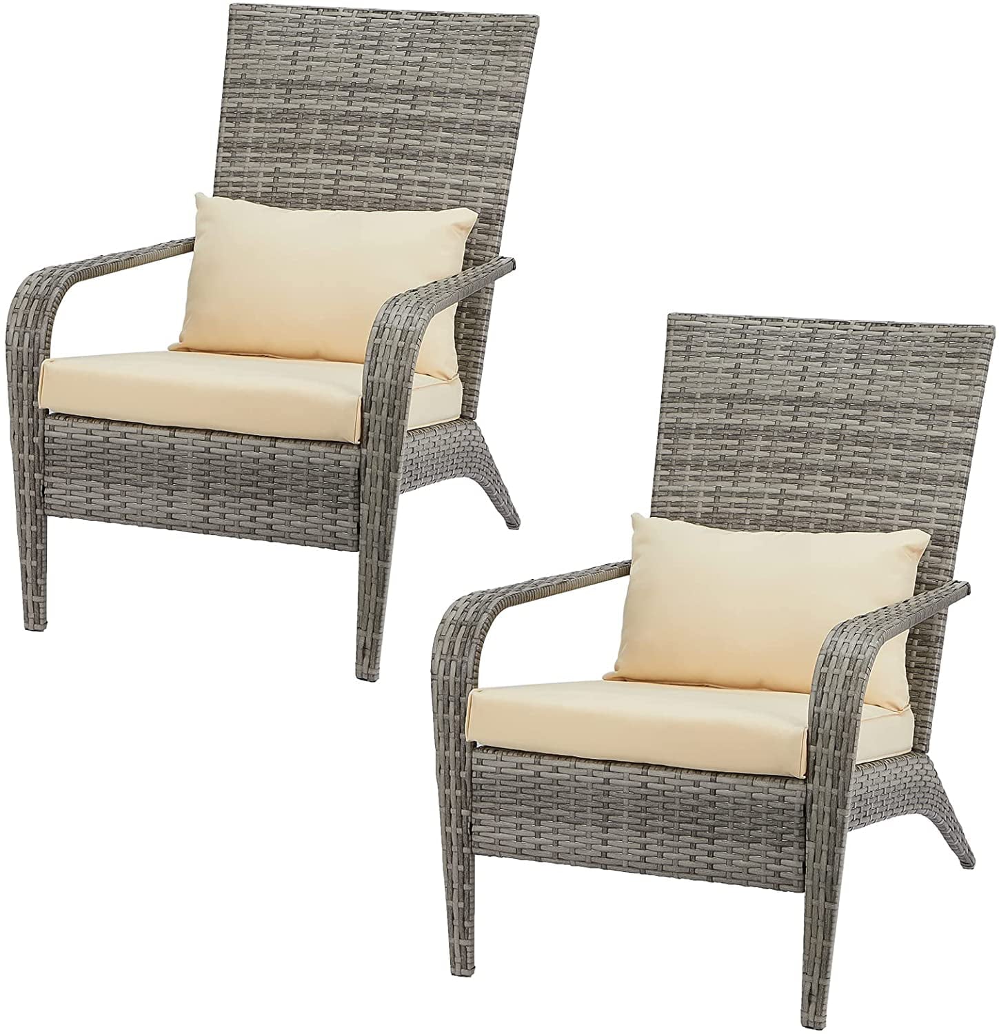 AECOJOY Patio Chairs Set of 2, High Back Wicker Outdoor Dining Chairs in Gray