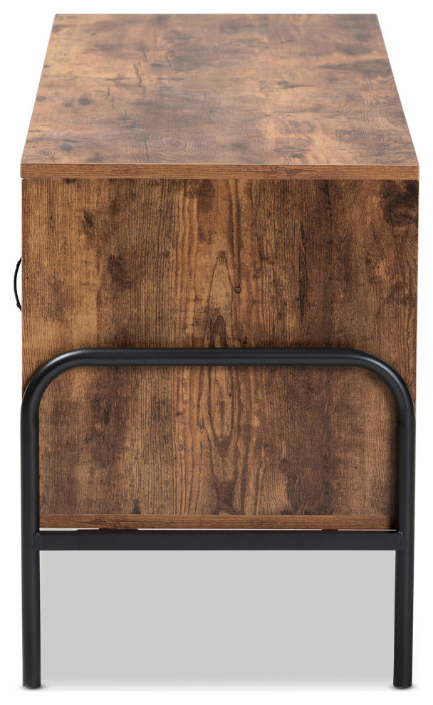 Odile Industrial Walnut Brown Wood and Black Metal   Industrial   Entertainment Centers And Tv Stands   by Baxton Studio  Houzz