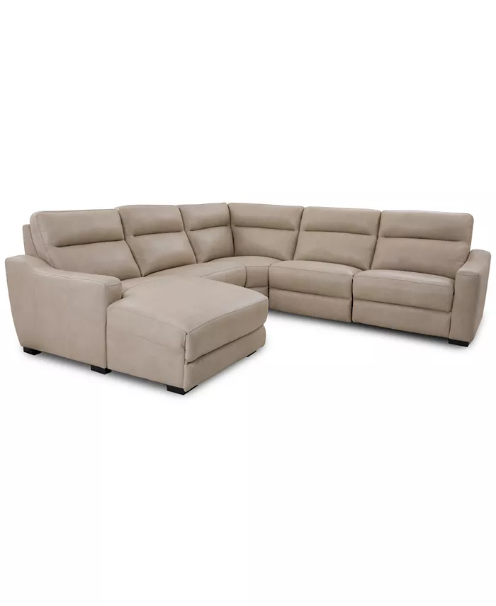 Furniture Gabrine 5-Pc. Leather Sectional with 2 Power Headrests and Chaise