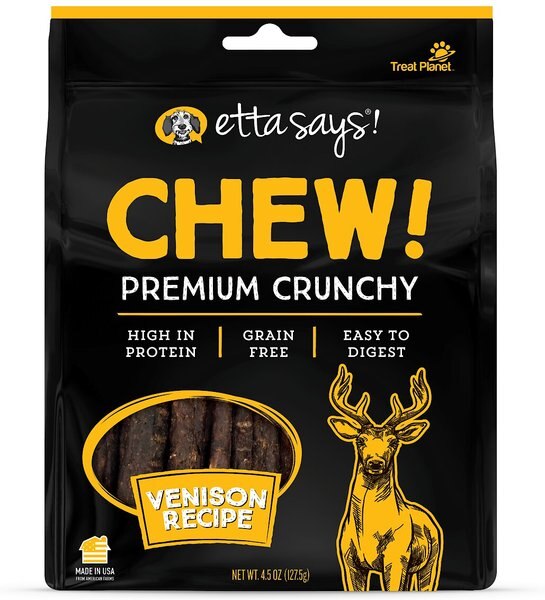 Etta Says! Chewy! Premium Crunchy Venison Recipe Grain-Free Dog Treats， 4.5-oz bag