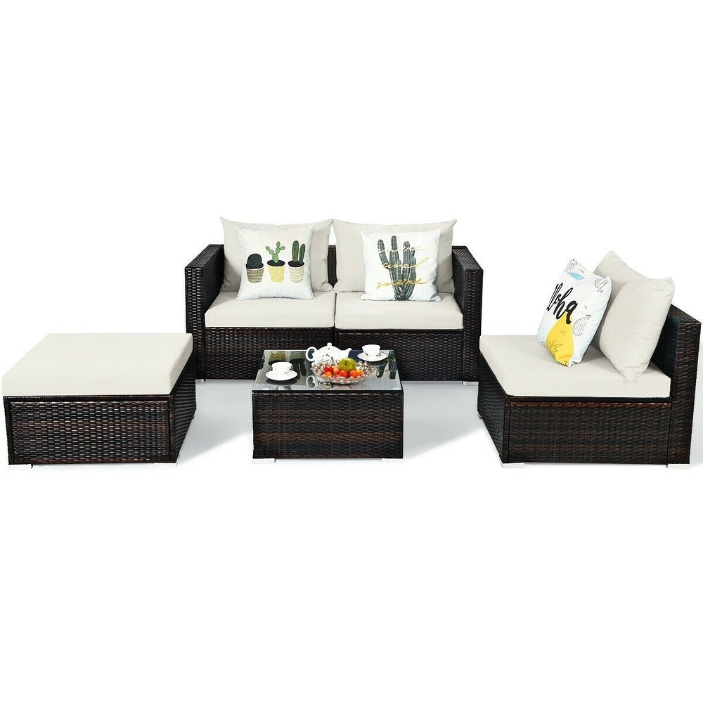 5Pcs Patio Rattan Furniture Set with Coffee Table   29\