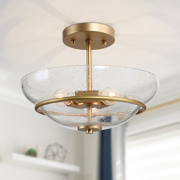 Modern Gold 3-light Semi-flush Mount Bowl Seeded Glass LED Dimmable Ceiling Lights - D12'' * H9''