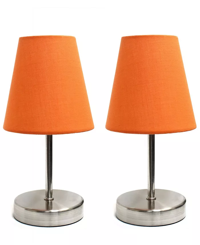 All The Rages Simple Designs Sand Nickel Mini Basic Table Lamp with Fabric Shade 2 Pack Set