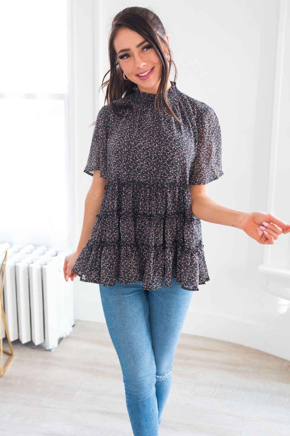 Happy Twirls Modest Tiered Blouse