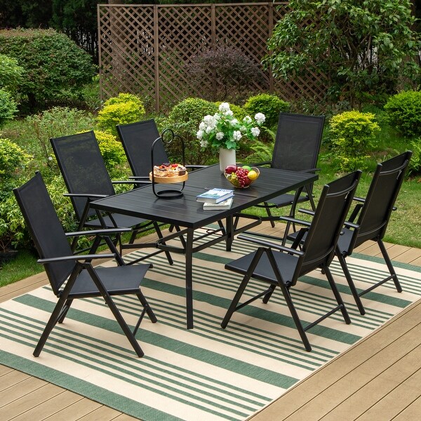 Outdoor 5/7Piece Patio Dining Set，7positon Reclining Folding Sling Chair and ECoating Metal Steel Table