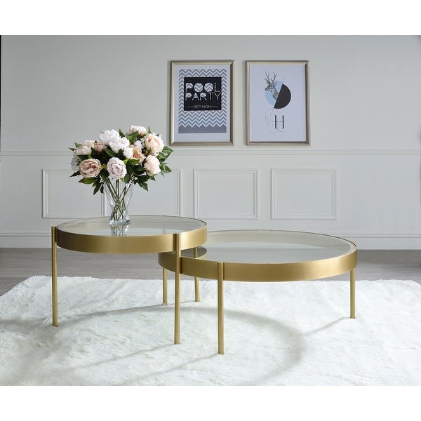 2Pc Pack Nesting Tables In Clear Glass and Gold Featuring An 8Mm Clear Glass Top And Gold Metal Frame And Legs，End Tables