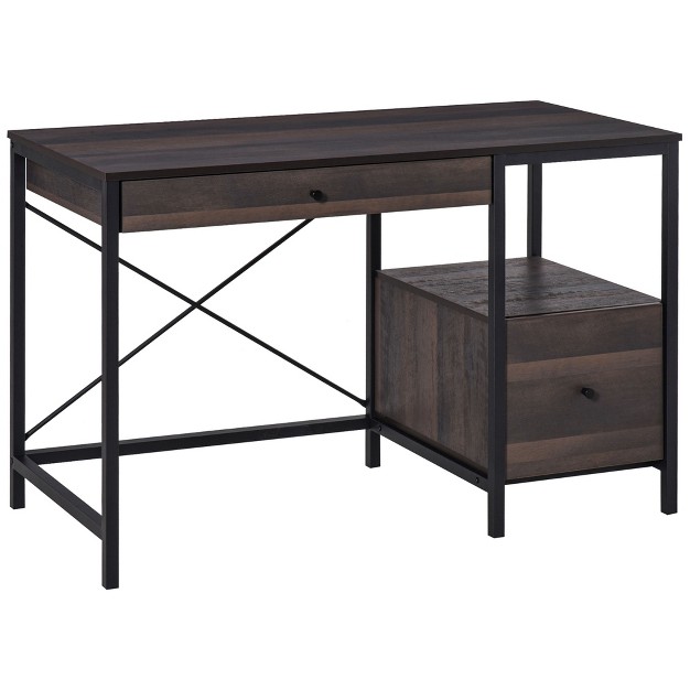 Homcom Industrial Style Home Office Desk With Filing Cabinet Storage Drawer For Letter Size Papers And Steel Frame Black walnut