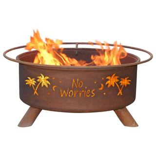 No Worries 29 in. x 18 in. Round Steel Wood Burning Fire Pit in Rust with Grill Poker Spark Screen and Cover F121