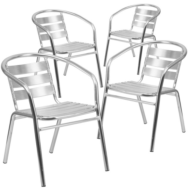 Emma And Oliver 4 Pack Heavy Duty Commercial Aluminum Indoor outdoor Slat back Stack Chair