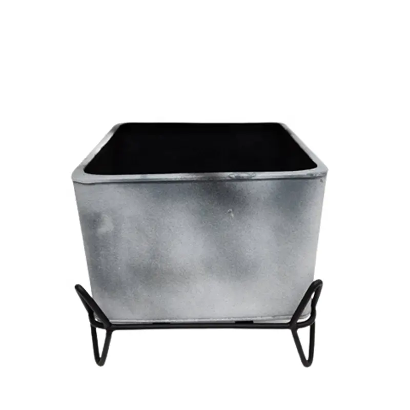 Iron Square Planter With Stand Black And Grey Colour Large Size Plant Pot For Garden   Outdoor Decor