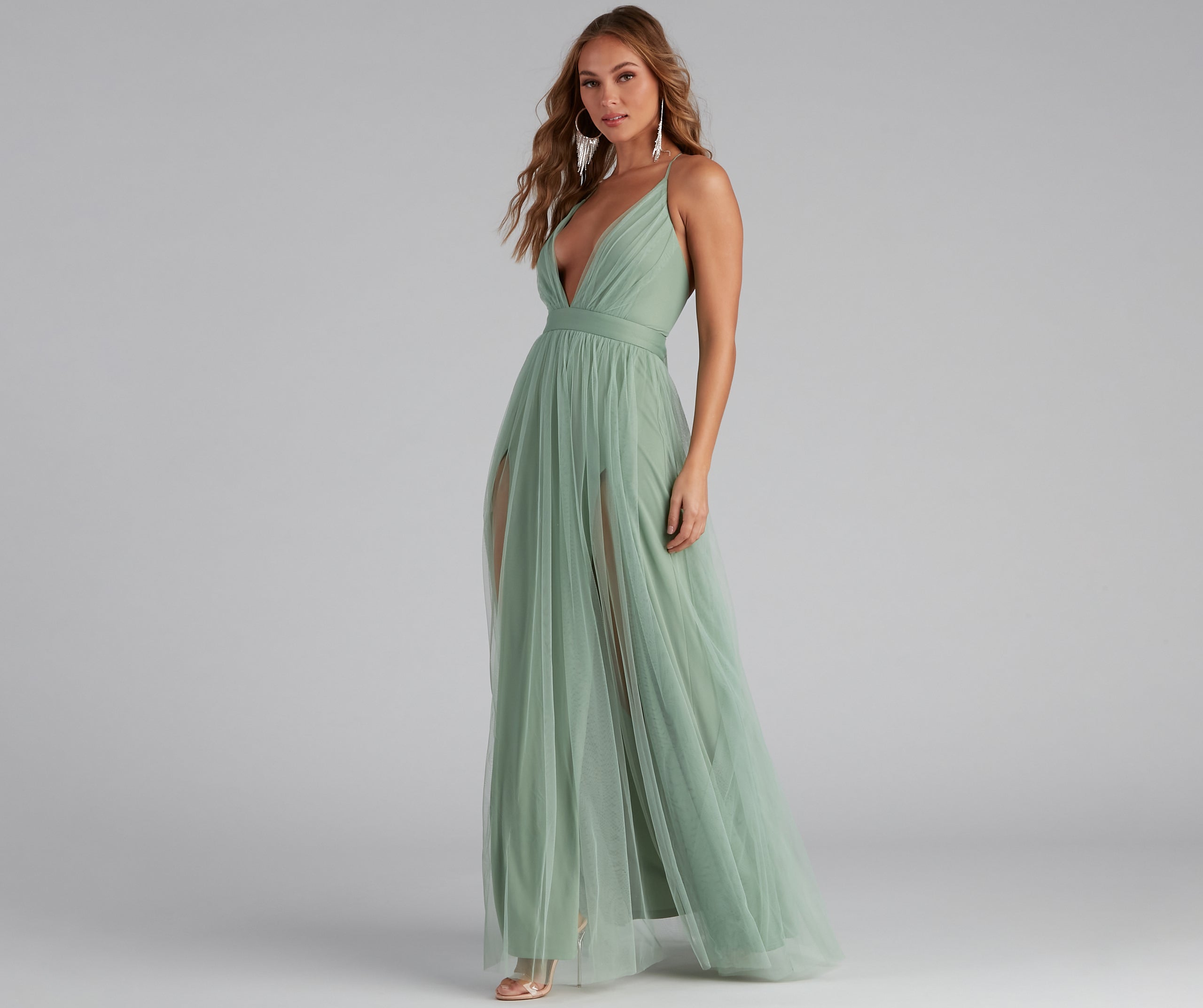 Saylor Formal Double Slit Tulle Dress