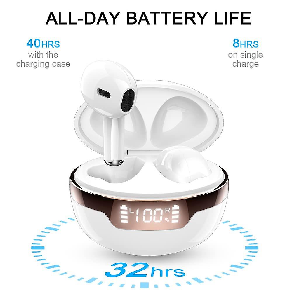 Wireless Earbuds， Mini Bluetooth 5.2 Headphones In Ear Sports Earphone CVC8.0 Noise Cancelling Headphones HIFI Stereo， Type C Charging Case， 40H Playtime， Built in Mic， IPX7 Running Headphones (White)