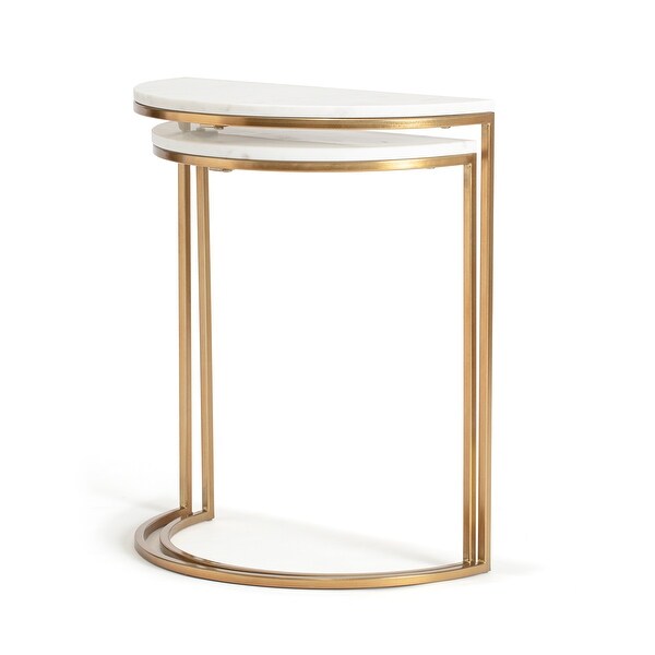 Adore Decor Kingston Gold Nesting Side Table， Set of 2， White/Gold