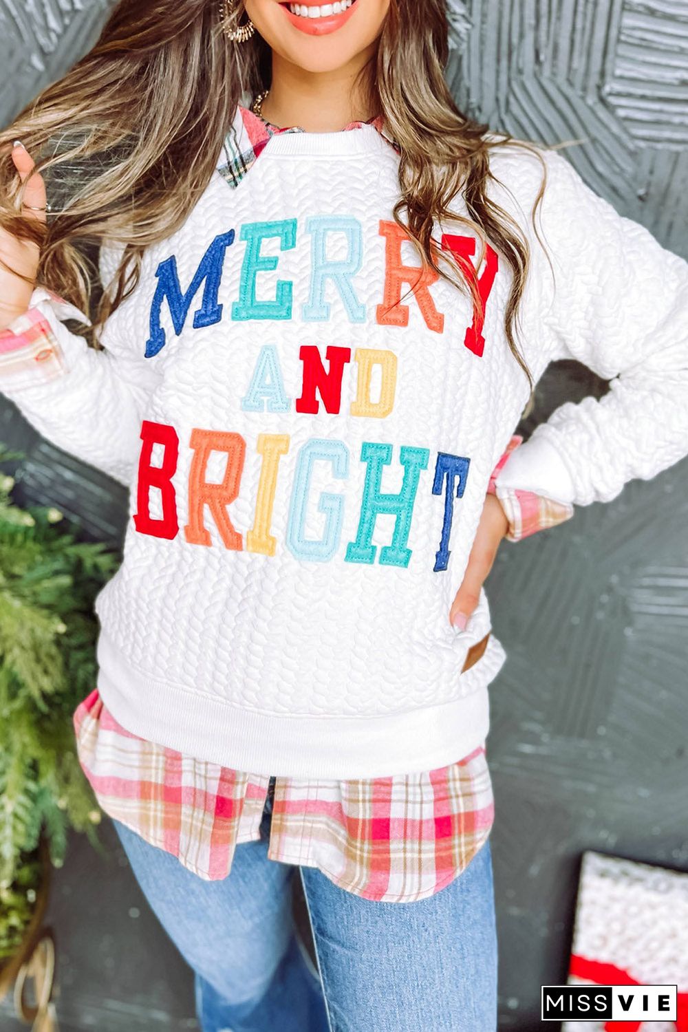 Merry And Bright Cable Knit Pullover Sweatshirt