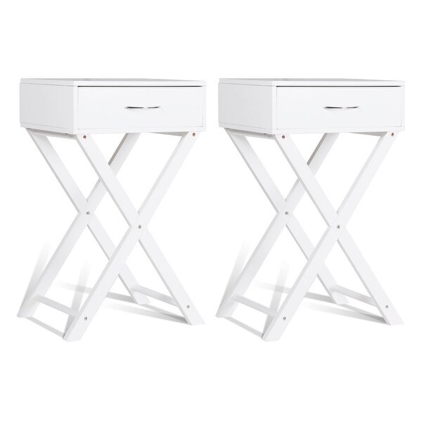 Costway 2 PCS Nightstand X-Shape Drawer Accent side End Table Modern