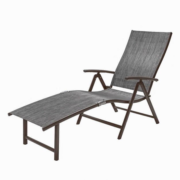 Outdoor Aluminum Adjustable Chaise Lounge Black gray Crestlive Products Lightweight Foldable Weather resistant No Assembly