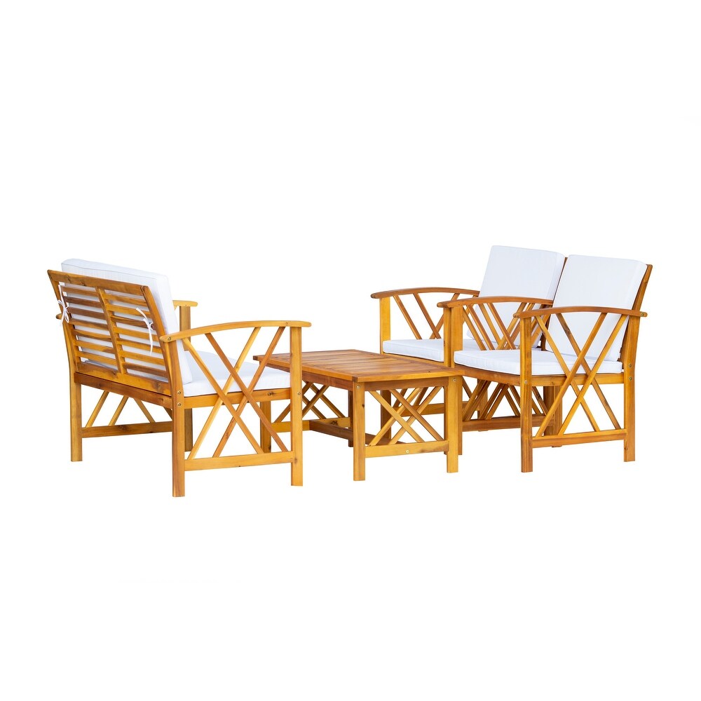 Beckton 4 Piece Outdoor Wood Patio Chat Set with Cushions
