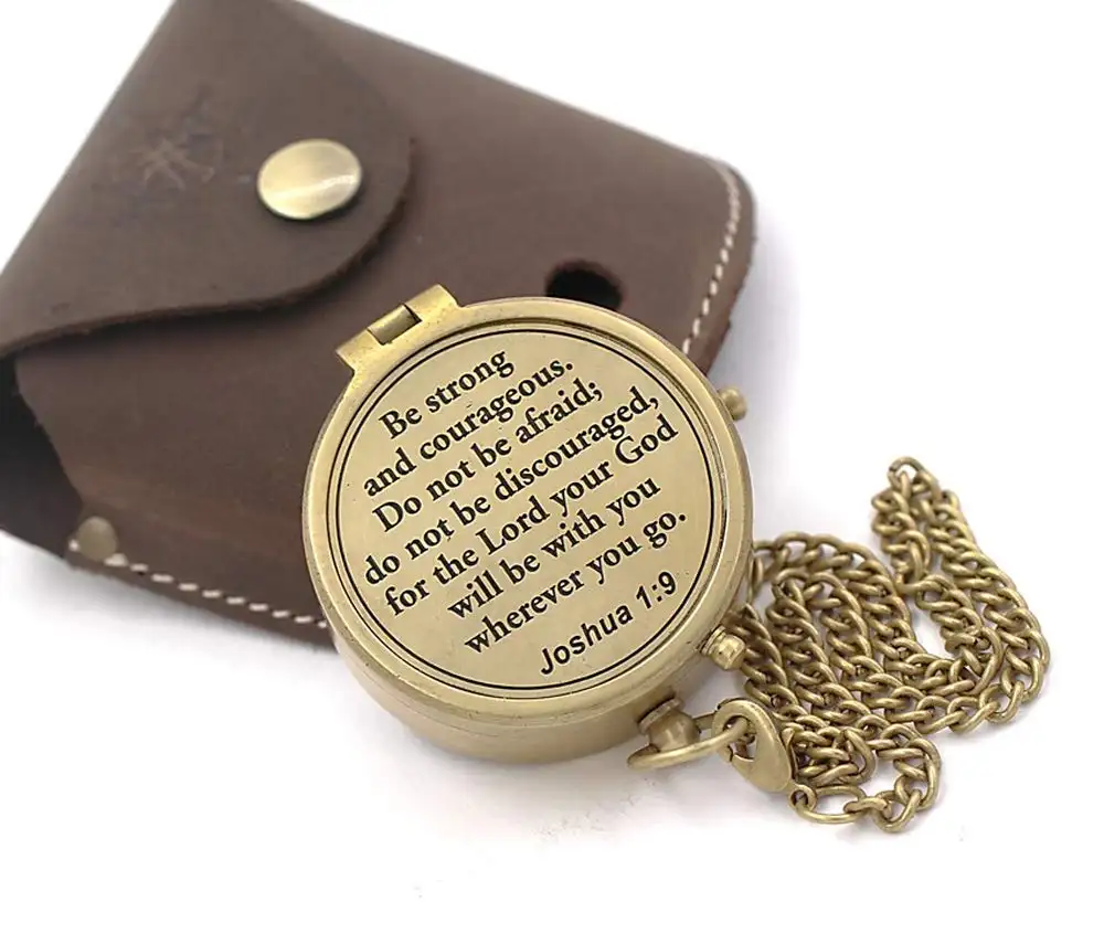 Personalized Nautical Brass Compass with Scripture Joshua 1:9 is Engraved  Navigation Brass Compass With Leather Case