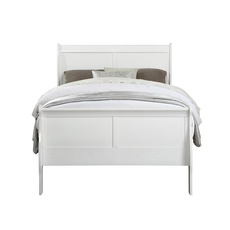 Wooden Full Bed with Panel Design Sleigh Headboard and Footboard， White