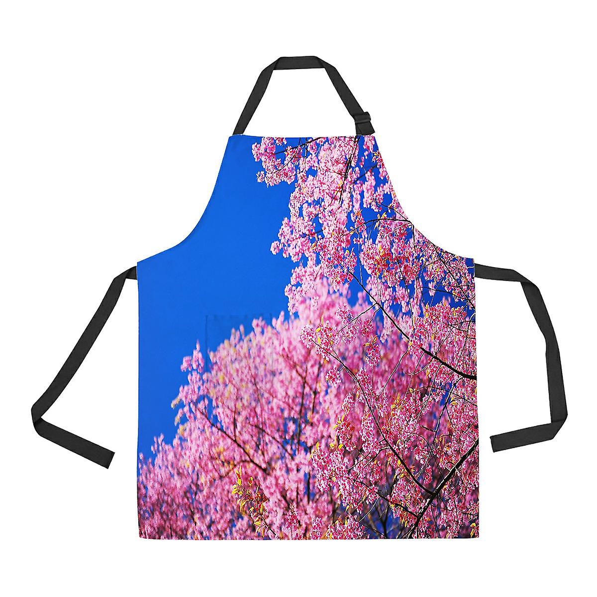 Spring Pink Cherry Blossoms Blue Sky Apron Home Kitchen Apron With Pockets