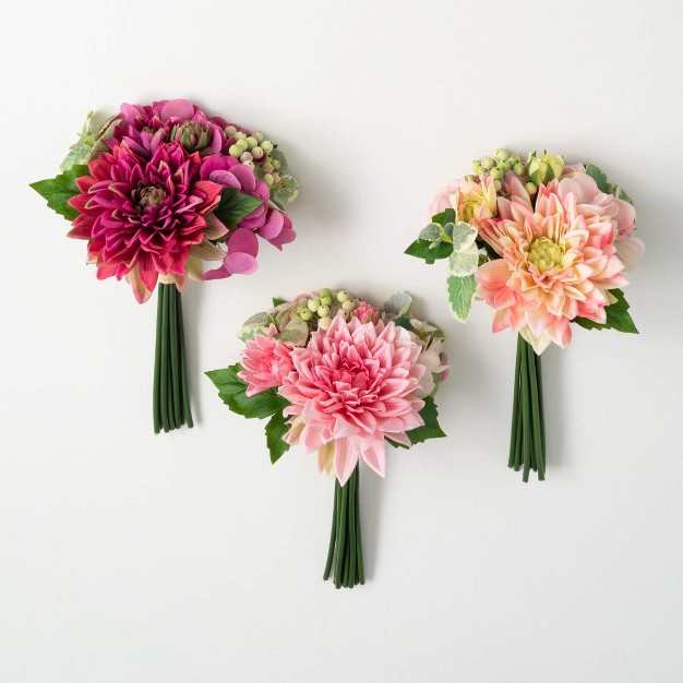 Artificial Bright Dahlia Bush Set Of 3