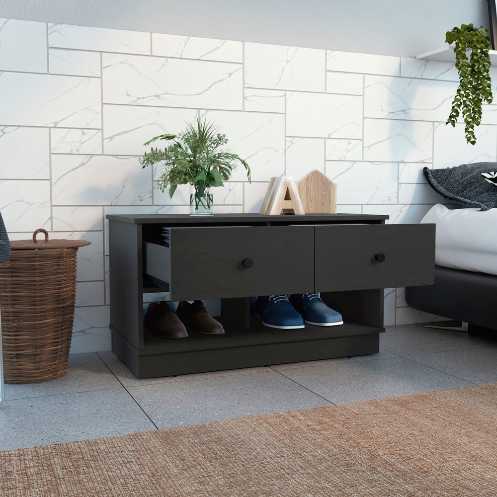 Hamilton 36 inch Wide Storage Bench with 2 Open Shelves and 2 Drawers