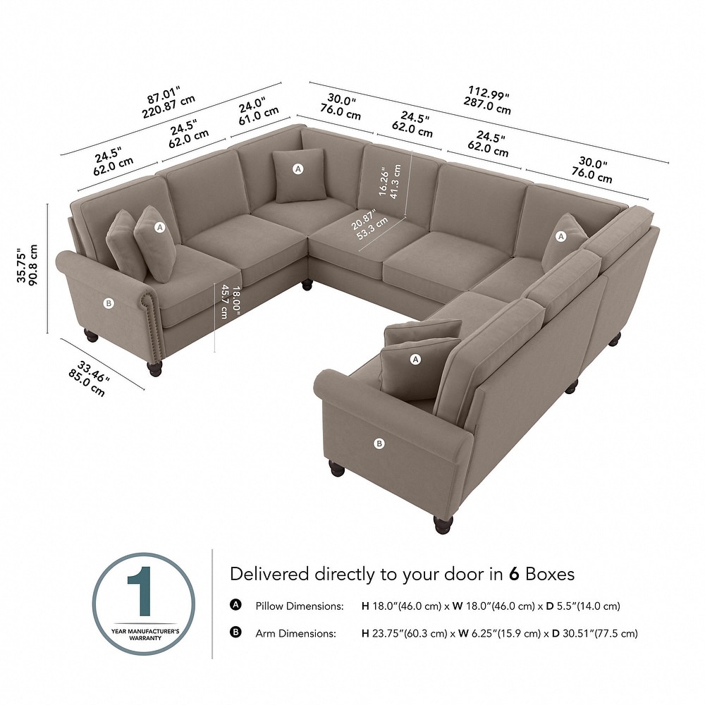 Coventry 113W U Shaped Sectional Couch by Bush Furniture
