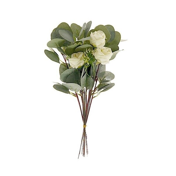 15 Inch Ivory Eucalyptus and Silk Rose Bouquet