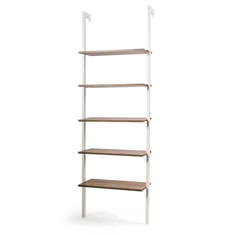 5-Tier Wood Look Ladder Shelf with Metal Frame for Home