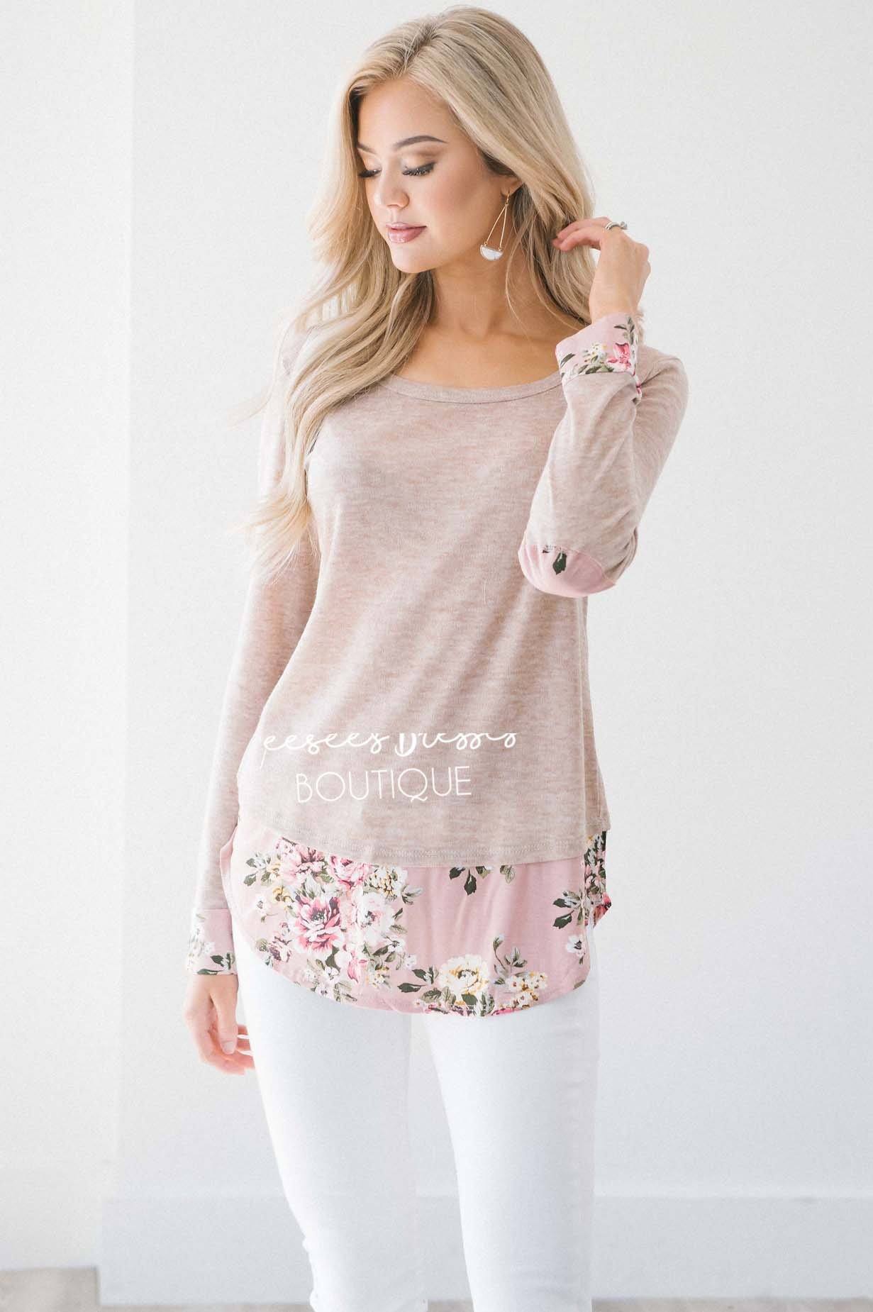 Pop of Floral Elbow Patch Sweater