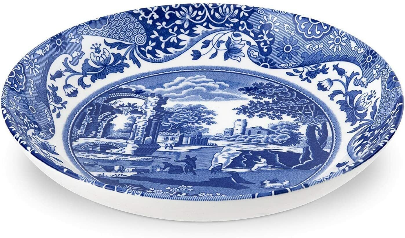 Spode Blue Italian Fine Earthenware 9 Inch Pasta Bowls， Set of 4 - Blue/White