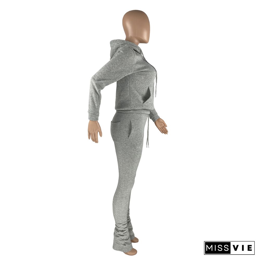 Hooded Sweatshirt Drawstring Stacked Pants Set