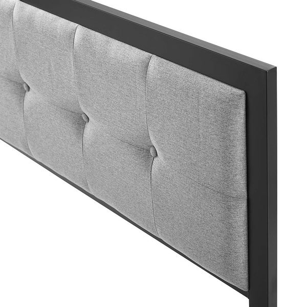 Waldorf Modern Light Grey Fabric Button Tufted Upholstered Full Size Metal Headboard - - 31717179