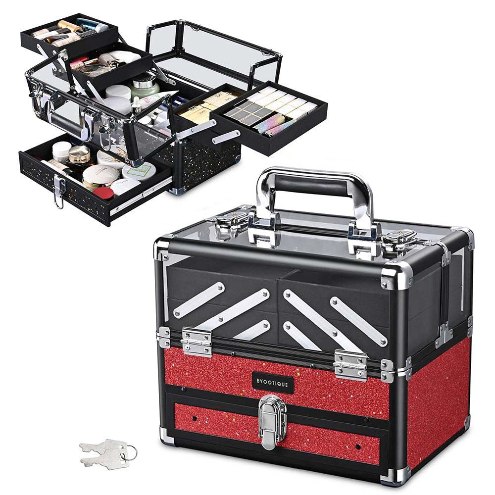 Byootique Sparkle Makeup Train Case 2-Tier Extendable Trays